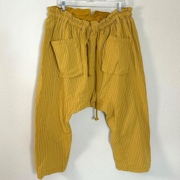 Free People Runyon Oversized Stripe Pants Mustard Medium Harem Bohemian NEW - Picture 3 of 12